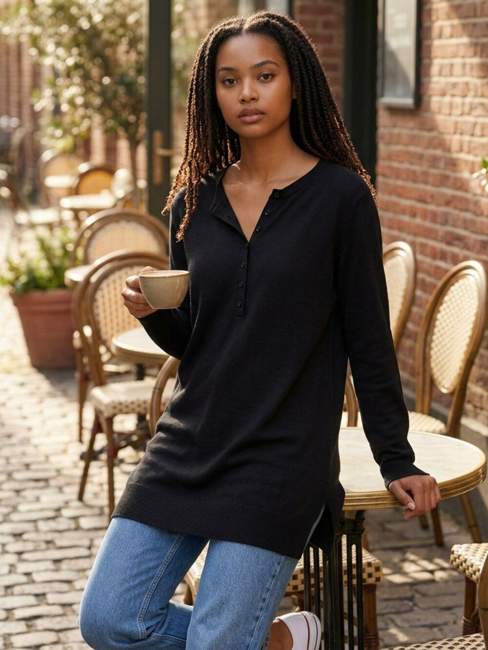 Bhags Boho Womens Small Black L/S Cotton Tunic Blouse Shirt Embroidery Top S